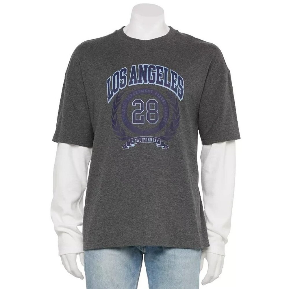 The Hollywood Jean People Long Sleeve Oversized Mock Two-Fer LA Tee Medium